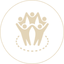 Logo of three stylized people holding hands in a circular arrangement.